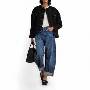 Frame Cocoon Boucle Coat in Black NWT